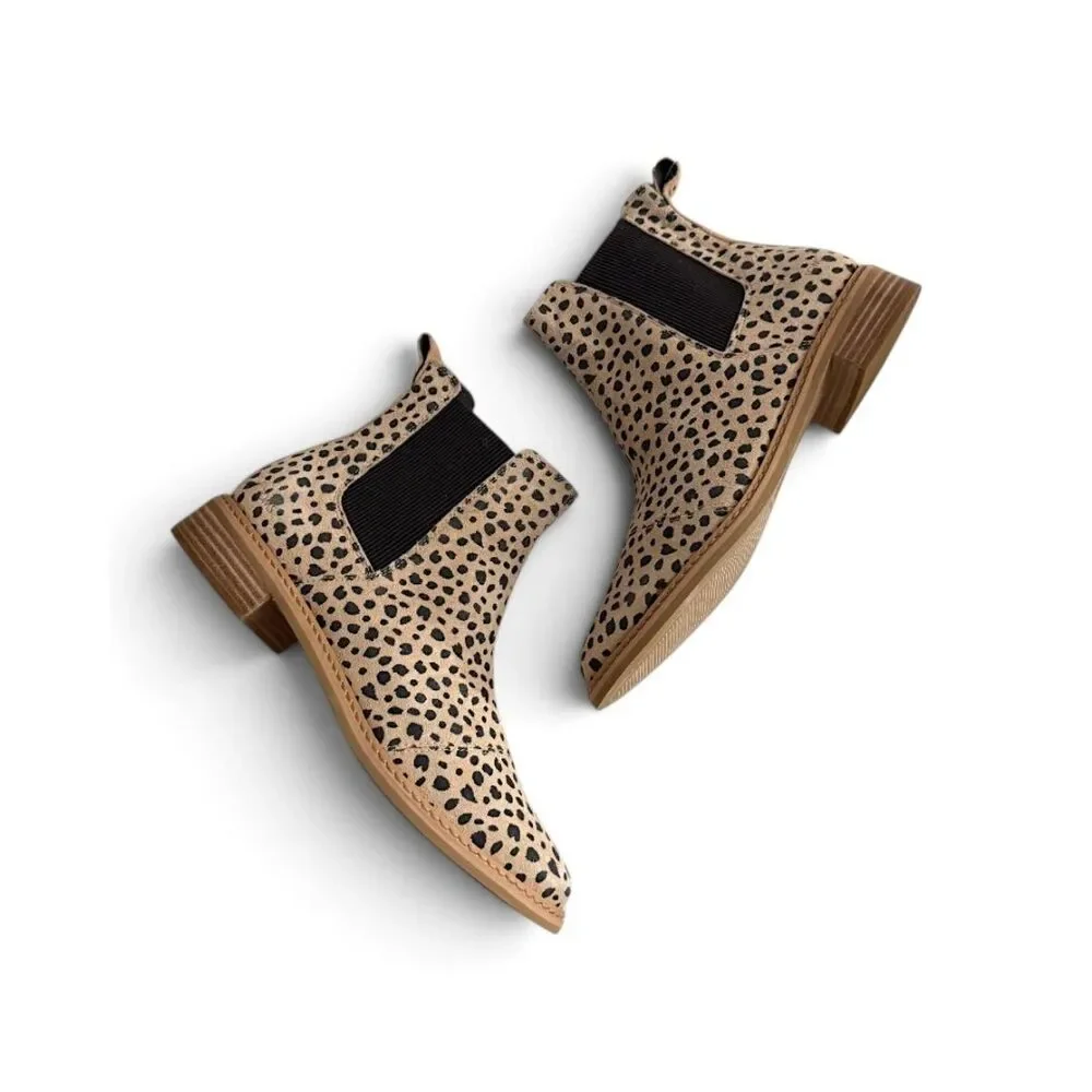 Toms Charli Desert Tan Cheetah Chelsea Pull On Boots, NWT! Size 11